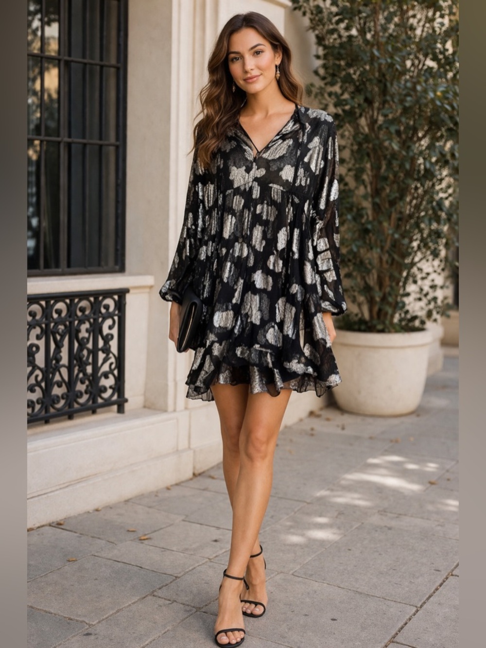 🔥ZARA Black Metallic Sheer Mini Dress | Blogger Favorite Flowy Party Dress